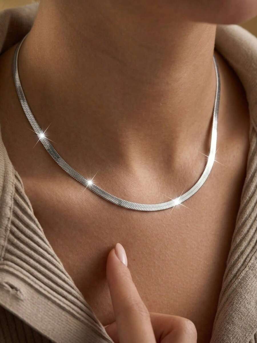 304 Stainless Steel Polished Fish Bone Chain Necklace For Women, Waterproof Anti-Oxidation Minimalist Daily Wear Jewelry