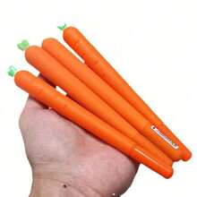 4pcs/Set Fresh Carrot Shaped Soft Gel Black Neutral Pens, Vegetable Design Student Stationery, Back To School - Sets - View 6