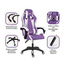 MAX Silla Gamer Ergonomica Reclinable hasta 135° con Masajeador Lumbar para Home Office y Gaming - Ideal para Escritorio/Oficina/Almacén Sillas en Varios Colores Púrpura - Púrpura - Ver 6
