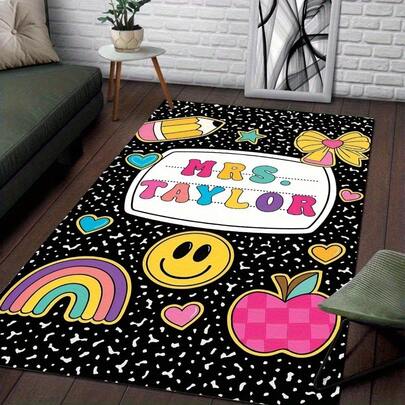[Custom Teacher Rug] 1pc Personalized Retro Rainbow Teacher Rug - Non-Slip Classroom Area Mat, Back To School Decor, Composition Notebook Style Gift For Teachers, Pencil Rugs Area Rug Rugs For Livingroom Large Him, Family, Boyfriend, Girlfriend, Father, Family, Mother, Lover, Daughter, Son, Grandfather, Grandmother, Friend, Classmate, Pet. Perfect Nap, Camping, Travel, Home, Daily Life, Office Decoration, Birthday, Anniversary, Valentine's Day, Thanksgiving, Christmas, Halloween, Mother's Day, Father's Day, Wedding, Easter,New Year Gifts,Sofa,Bed,Car,Bedroom,Living Room,Office, Outdoor , Beach