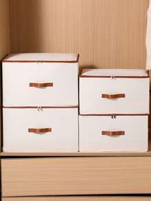 1/2 Hộp đựng đồ bằng vải có khóa kéo, có thể gấp gọn, giặt được, có tay cầm, dùng trong tủ quần áo (Màu be) - Màu be - Xem 10