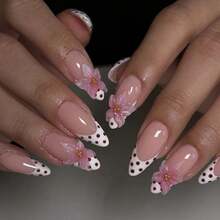 24pcs/Set 3D Nails Women Girls Medium Almond Tips Leopard Polka 3D Embossed Flowers Design Press On False Nail Art - 3801 - 查看 6
