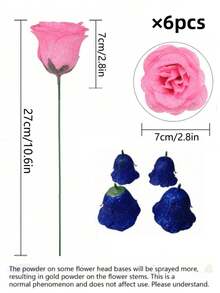 12支7厘米闪光玫瑰花束，人造闪光花，珠光假花，人造玫瑰，永不凋谢的假玫瑰花束，适合周年纪念、订婚、结婚礼物、家居装饰、办公室/厨房装饰、派对装饰、房间装饰、情人节、母亲节、新年、复活节等场合。 - 粉紅色玫瑰 - 查看 11