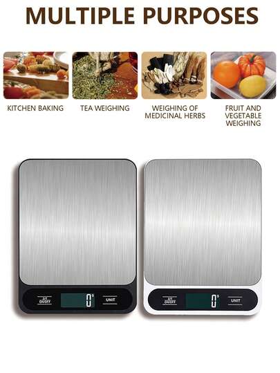 ميزان مطبخ احترافي دقيق بسعة 10 كجم، سطح مقياس كبير من ABS سهل التنظيف، شاشة LCD رقمية، وظيفة التعشير والتبديل بين الوحدات. مناسب للخبز والطهي والنظام الغذائي الكيتوني وتحضير الوجبات والقهوة. متوفر باللونين الأسود والأبيض. يعمل بالبطارية (البطاريات غير مشمولة).