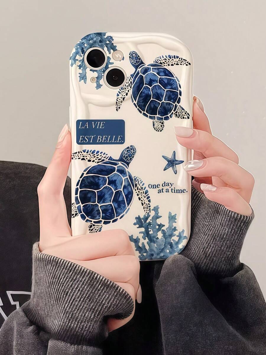 1个创意蓝色海星、贝壳、海龟、波浪形屏幕边缘保护手机壳，兼容苹果7/8/X/XR/XS Max/11/12/13/14/15/16/17 Pro Max和三星Galaxy A14/A15/A16/A17/A04/A05/A06/A07/A54/A55/A56/A57/A34/A35/A36/A37/S26/S26 Plus/S26 Ultra以及Transsion SMART7/8/9/10，国际版，非国内版 - 奶油白色的 - 查看 1