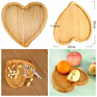 Heart Shaped Wood Serving Platters And Trays Side Dish Serving Trays Tabletop Serving Platters,Valentines Day Table Decorations Supplies (7.87inch)