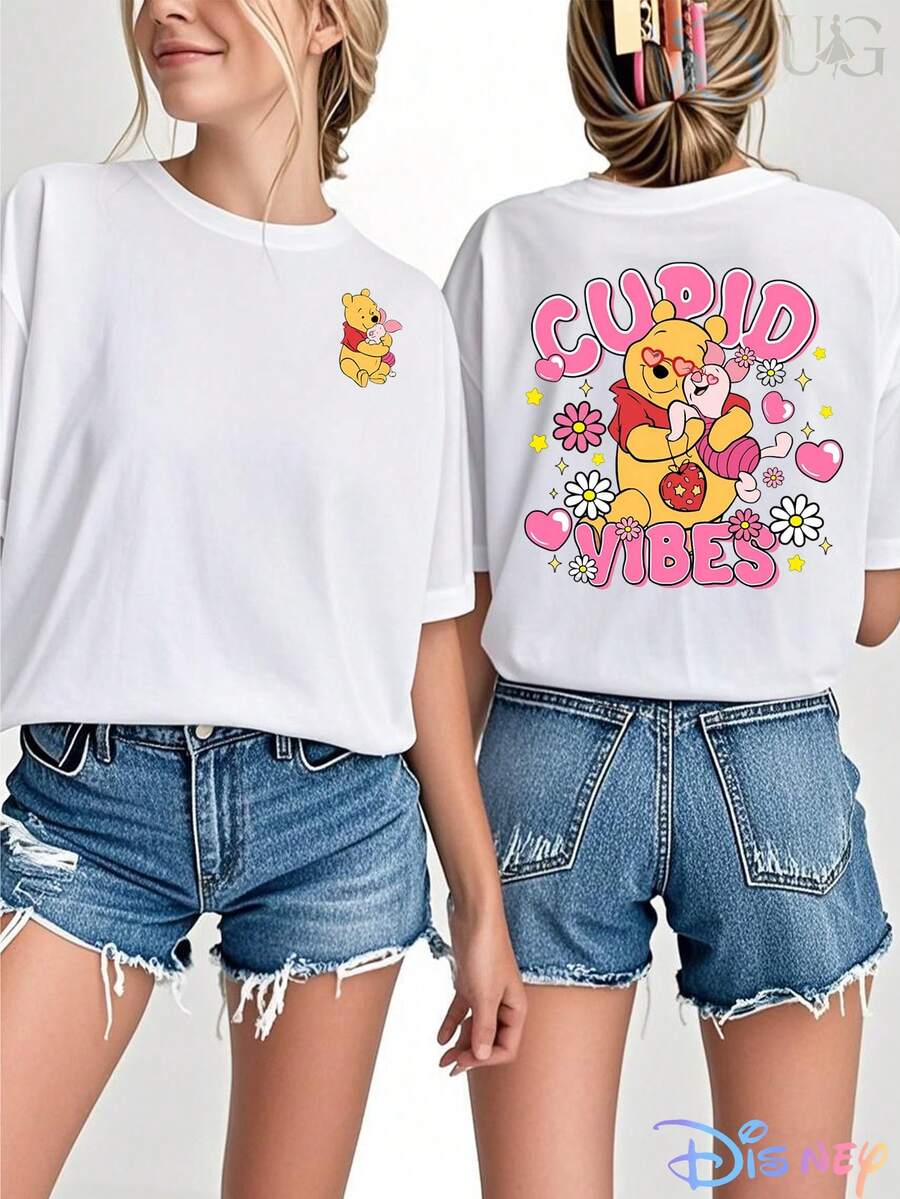 Disney Mickey & Mickey Mouse And Friends Graphic T-Shirts | Disney Officially Authorized Double-Sided Printed Women'S Short Sleeved T-Shirt, Ideal For Casual Wear In Spring And Summer, Perfect For Gifting - Blanc - Voir 1