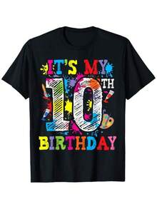 blusas para niñas Es mi camiseta de arte de pintura de cumpleaños número 10 para niños, tela suave, transpirable, cómoda, camisetas de manga corta perfectas para camisas de niños, el mejor regalo para niños y niñas. Adecuado para ropa de ocio al aire libre en verano. - Negro - Ver 6