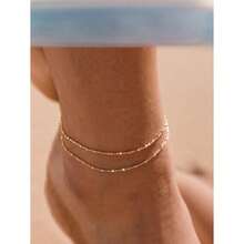 1pc Stainless Steel Double-Layered Stacked Anklet Bohemian Beach Style Foot Chain Ideal Gift For Women Valentine's Day Accessories - Gold - View 11