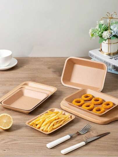 Bandeja de papel kraft marrón para comida al aire libre, recipiente de comida cuadrado reforzado, adecuado para barbacoa/aperitivos/hamburguesas/patatas fritas/pollo frito/perritos calientes, plato de papel adecuado para fiestas/bodas/cumpleaños/restaurantes/hoteles/camping