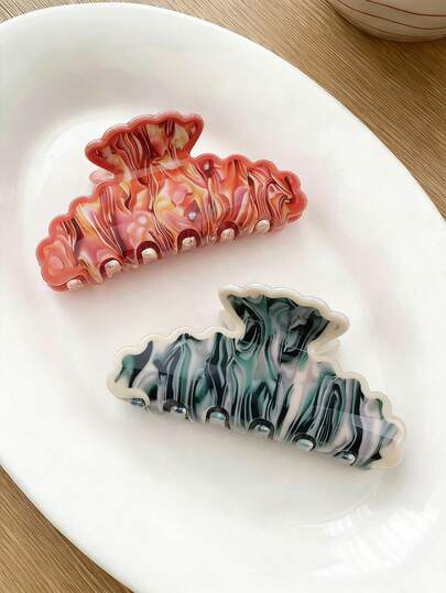 1pc Retro Elegant Acetate Wavy Floral Claw Clip, Tie-Dye Speckle Textured Hair Claw Clip, Hair Claw Hair Accessory