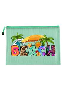 1个时尚防水PVC沙滩包 - 透明化妆包，印有彩色“BEACH”字母，尼龙拉链，A4尺寸 | 泳池手提包，夏季游泳、潜水、旅行、健身、周末度假必备 - 彩色 - 查看 14