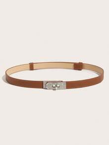 1pc New Toothpick Pattern Lacquered Leather Thin Waist Belt For Women, Candy Color Decorative Skirt Strap With Buckle, Minimalist Versatile Pant Belt - Belt - View 6
