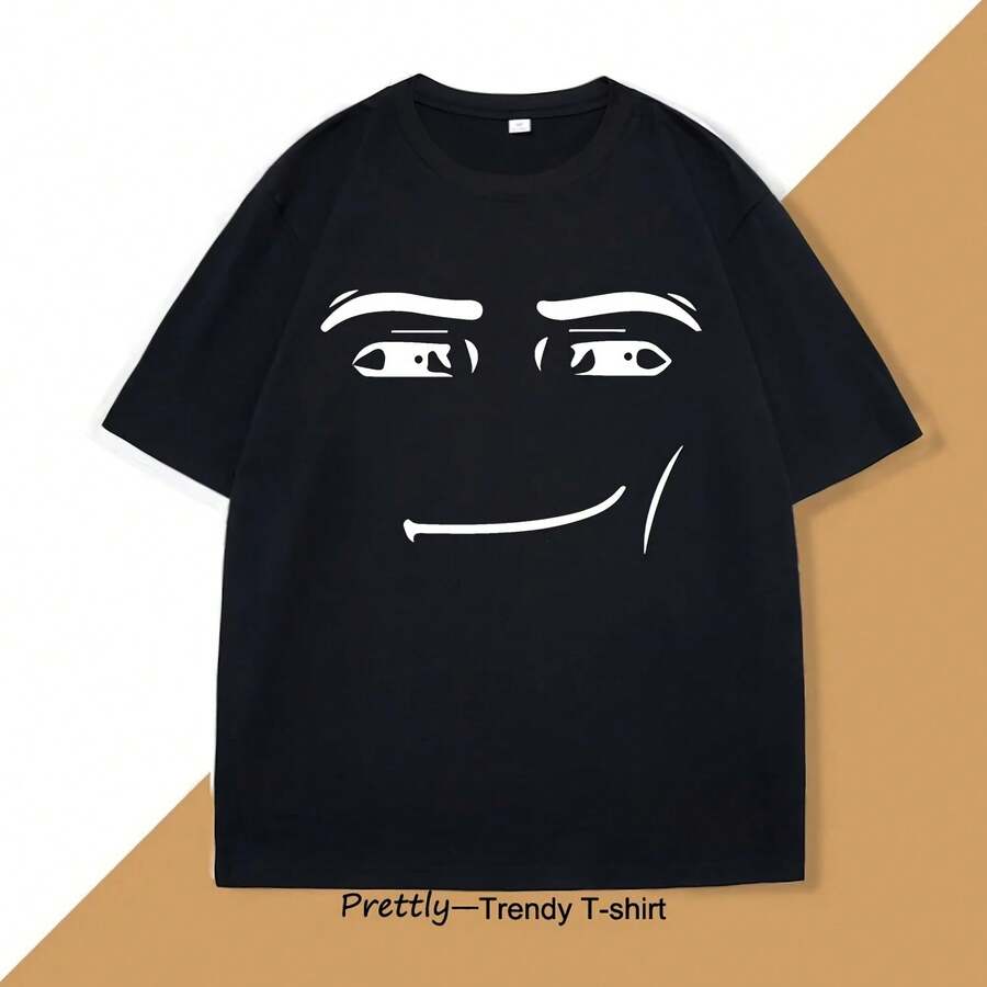 Robloxs Face Meme T-Shirt Men Women Causal Cotton Short Sleeve Tshirt Loose Short Sleeve Tops Harajuk - 黑色 - 查看 1