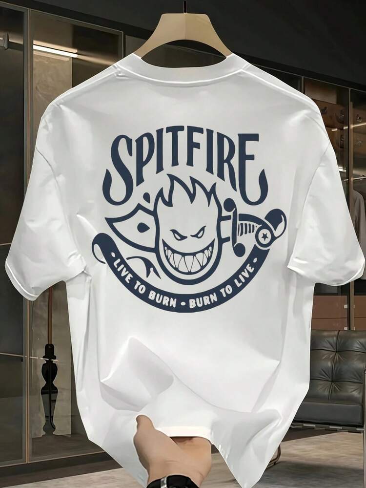 Men's Spitfire Logo Graphic T-Shirt With Flame And Skateboard Design | 100% Pure Cotton | Basic T-Shirt | Y2K Style | Soft And Breathable Crew Neck T-Shirt | Suitable - 紅色 - 查看 4