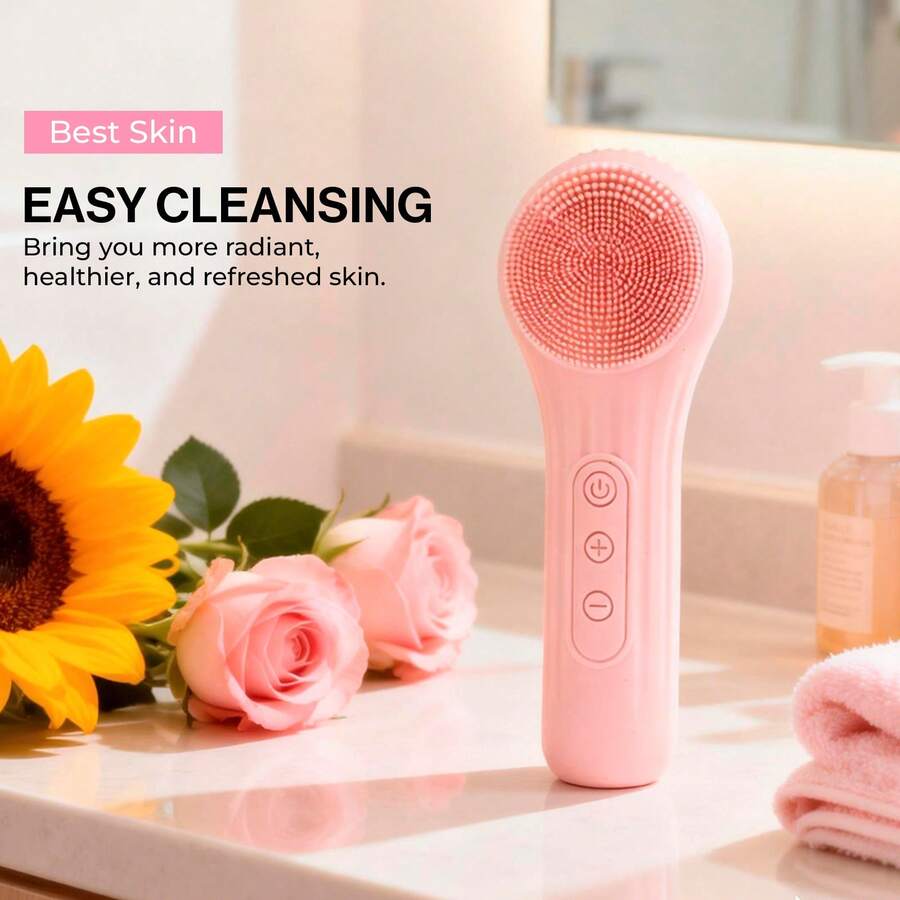 5 Modes Silicone Face Scrubber, Waterproof Face Scrubber Exfoliator For Men & Women, Rechargeable Electric Facial Cleansing Brush For Deep Cleansing, Exfoliating, Massage - Pink - View 1