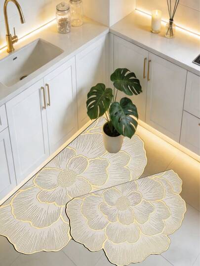 1pc Gold Carpet, Asymmetric Petal Doormat, Quick Drying, Indoor/Outdoor Use For Entryway, Kitchen, Laundry Room - Machine Washable, Suitable For Holidays. Doormat, Small Rug, Welcome Mat, Carpet, Mat, Outdoor Doormat, Kitchen Rug, Home Decor, Front Door Mat, Area Small Rug, Outdoor Mat, Home Decor, Area Rug, Garden Carpet, Washable Rug