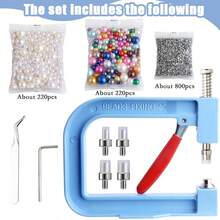 KLONKEE 1.248 peças Kit de Ferramentas de Decoração de Pérolas Feitas à Mão - 5 Opções de Cores (Branco, Vermelho, Rosa, Azul, Dourado), Inclui Pérolas Sem Furos, Máquina de Fixação de Rebite de Pérola, Máquina de Incrustação de Pérola DIY, Pérolas, Rebites, Parafusos, Pinças, Chave Sextavada em L, Adequado para Acessórios de Artesanato DIY, Decoração de Roupas, Chapéus, Calças, Vestidos, Bolsas, Faixas de Cabeça, Etc. - Multicolorido - Visão 9