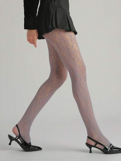 1pc Women's Sexy Leopard Print Jacquard Hollow Fishnet Stockings, Vintage Y2K Millennium Style Tight Pants, Thin Fabric For Spring/Summer, Versatile For Halloween Costume, Can Be Worn With Skirts/Pants