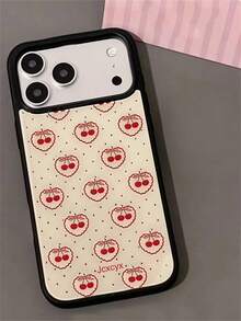 Aesthetics Cute Heart Bow Cherrys Polka Dot Phone Case Compatible With IPhone 17 Pro Max 17 Pro 17 16 Pro Max 16 Pro 16 15 Pro Max 15 Pro 14 Pro Max 14 Pro 13 12 Pro Max 11 16 15 14 Plus Black Soft Bumper Shockproof Back Cover - Cherry - View 4