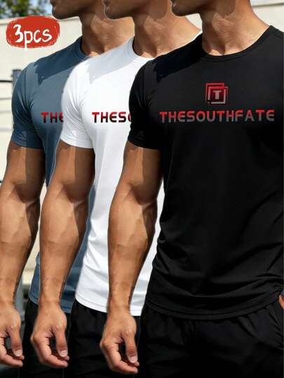 3件/套 男士 THE SOUTH FATE 运动T恤，柔软透气，多色可选，适合运动和日常穿着