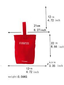 时尚简约女士小手提包，休闲帆布小包，轻便可折叠方形包，黑色字母个性化设计，可装钥匙、水瓶、手机和个人物品，适合外出、散步和携带宠物。 - 紅色 - 查看 8