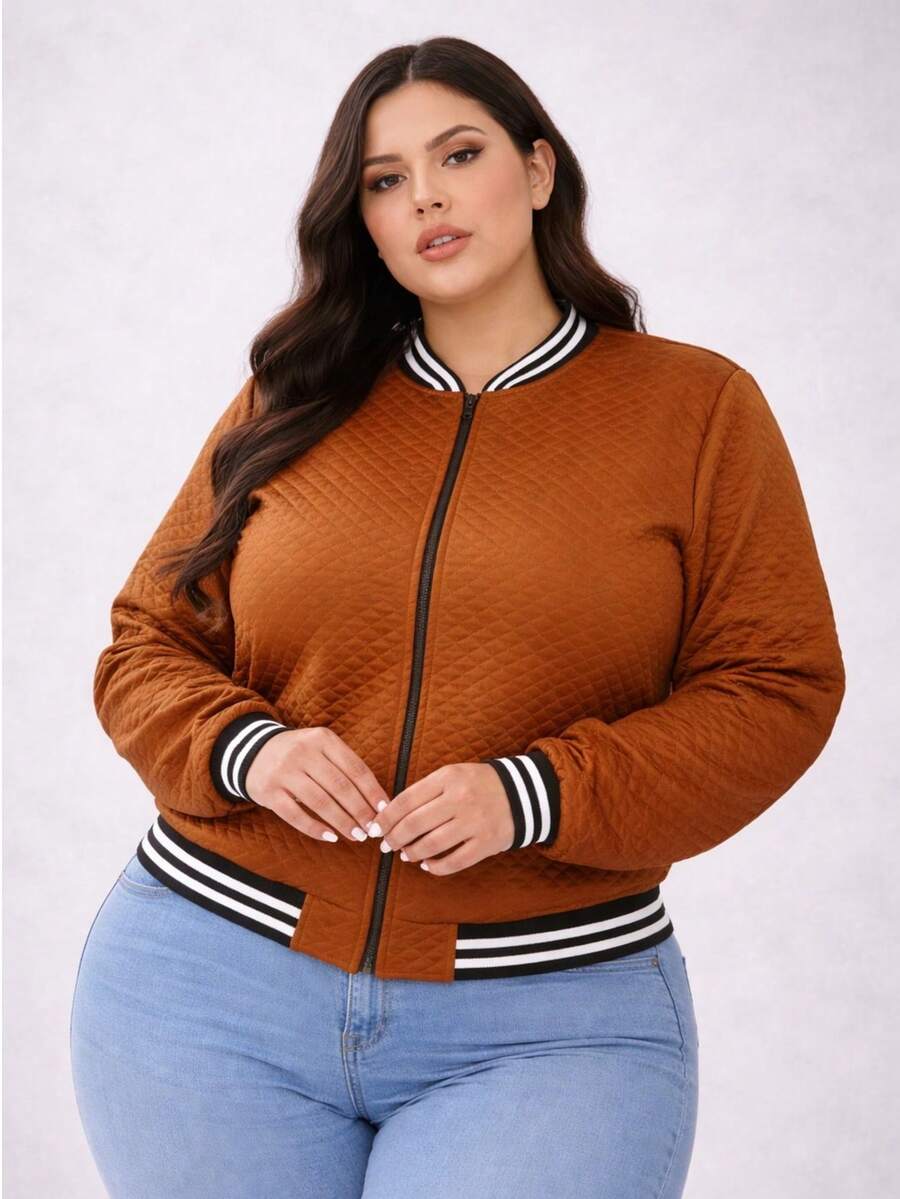 Women's Plus Size Bomber Jacket, Coat, Blouse, Cold Weather, Sizes G1 G2 G3 - 駝色 - 查看 1