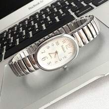 Women's Watch With Oval Dial - Inspired Design - Elastic Strap - Quartz - Silver, Rose Gold - 銀色 - 查看 2