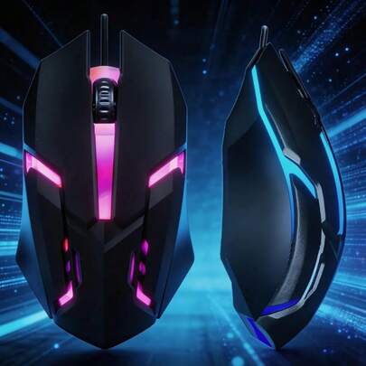 Ratón Gamer Alámbrico USB Ergonómico Negro, Iluminación LED Colorida, Diseño Ergonómico para Largas Sesiones de Juego, Compatible con PC y Laptop, Ideal para Gaming, Trabajo y Entretenimiento, Excelente Opción de Regalo