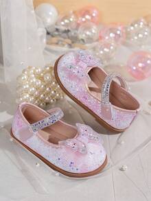 Giày công chúa đính sequin pha lê cho bé gái, mẫu Xuân/Hè 2026, có nơ, đế mềm, khóa dán. - Hồng - Xem 4