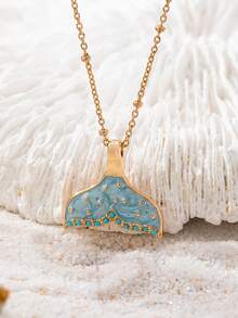 1 chiếc vòng cổ đuôi nàng tiên cá tối giản dành cho nữ, trang sức chủ đề đại dương, thích hợp đeo hàng ngày và đi nghỉ mát. - Màu xanh nhạt - Xem 2