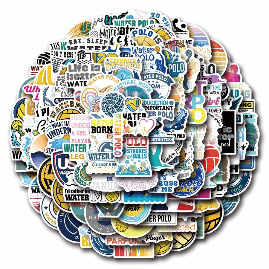 120pcs Water Polo Vinyl Stickers, Beautiful And Practical, Suitable For Scrapbooks, Diaries, Bumpers, Skateboards, Water Bottles, Helmets, Water Cups, Car Stickers, Etc. - Random - View 1