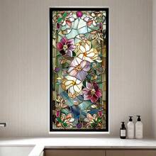 1pc Colorful Floral Pattern Frosted Glass Window Film, Reusable Static Cling Window Sticker, Suitable For Office, Room, Bathroom And Kitchen Decor, No Glue Required - Multicolor - View 2