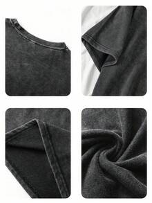 Women's Fun Plant-Embossed And Fashionable Floral Cartoon Letter Print Street Style, Korean-Style Comfortable Retro Fashion Commuting Versatile Y2K Women's Clothing, Regular Niche Punk Style Black Fitted Round Neck Short-Sleeved Washed T-Shirt, Washed Retro Series Comfortable Pure Cotton T-Shirt, Easily Create Retro Casual Wear, Suitable For Daily Commuting, Casual Outings, And Everyday Wear, Classic Retro Style Women's Clothing. - 黑色 - 查看 8