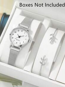 1 件女士极简手表和 1 件全水晶手链套装 - 銀色 - 查看 6