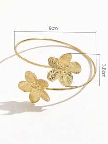 1pc Exaggerated Geometric Floral Cuff Bracelet For Women, Luxurious Style - Flowers - View 6