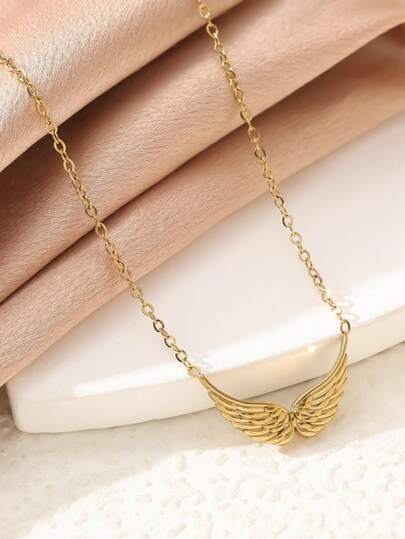 1件不锈钢个性化天使翅膀双孔吊坠项链，18k镀金首饰，女士礼物