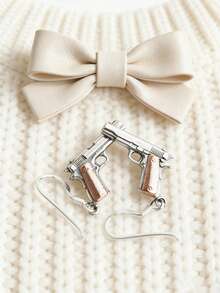 1pc Retro Punk Gun Earrings Two-Tone Plated Streetwear Fashion Jewelry Gift - Multicolor - View 3