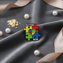 Autistic Mom "Rainbow Puzzle Badge Enamel Brooch Jewelry For Men And Women Autism Awareness Logo - XZ9103 - 查看 3