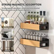Magnetic Spice Jar Rack, Kitchen Wall Mount Organizer, Fridge Side Hanging Rack, Condiment Bottle Storage Holder, Multifunctional Shelves, No Drilling Required - Black - View 6
