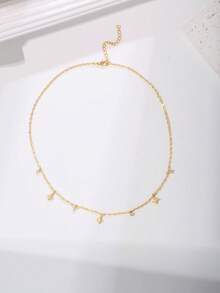 Nooxian 1pc Women's Necklace, Layered Delicate Copper Inlaid Zirconia Starburst Mini Zirconia Pendant Tassel Choker Necklace, Daily & Party Accessory Gift - Yellow Gold - View 4