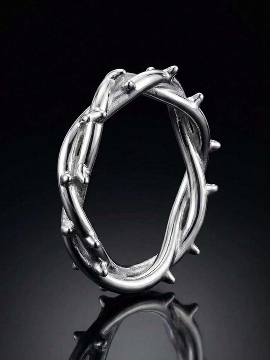 Classic Twisted Rope Criss-Cross Leaf Geometric Couple Rings, Daily Wear Gift Jewelry For Women - White - View 1