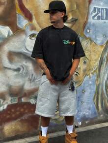 Disney-Toy Story Woody Western Denim Style Printed T-Shirt | Retro Washed And Used | High Loose Short Sleeves - màu đen - Xem 2