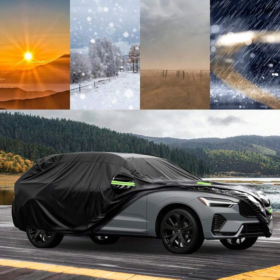 Husă auto îngroșată 210T, protecție UV, husă auto impermeabilă și respirabilă pentru toate intemperiile, husă auto rezistentă la zgârieturi, rezistentă la praf, pentru exterior, pentru sedan și SUV, accesorii auto - 210T Negru - Vizualizare 1