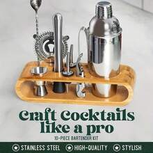9-Piece Bar Tool Set With Stylish Bamboo Stand - Perfect Home Bartending Kit And Martini Cocktail Shaker Set For An Awesome Drink Mixing Experience, Fun Housewarming Gift Art Supplies - 9 cái/bộ - Xem 2