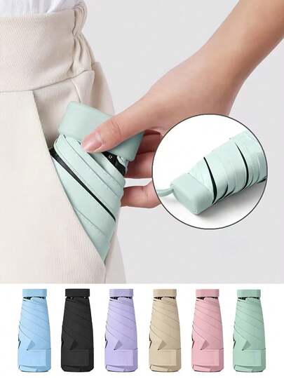 Mini Folding Umbrella - Mini Portable, Mini Dual-Use Folding Umbrella For Sun Shading And Rain Protection, Mini Pocket Waterproof Portable Travel Umbrella, Ladies Sun Protection Umbrella, UV Protection Sunshade Umbrella, 2-In-1 Mini Six-Fold Super Lightweight Portable, Mini Travel Umbrella, Portable Dual-Use Sun And Rain Umbrella, Windproof Cover
