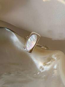 BALMORA 1pc 925 Sterling Silver Minimalist Elegant Geometric Square White Shell Adjustable Ring, Suitable For Women/Girls, Vintage Party/Date Gift, Daily Wear Birthday Present - Silver - View 8