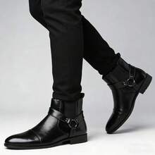 Men's Black Chelsea Boots, Stretchy Ankle Boots, Thick-Soled Non-Slip Footwear, Perfect For Fall And Winter Wear - 黑色 - 查看 3
