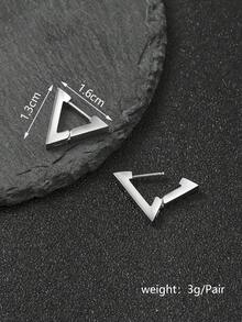1 đôi khuyên tai vòng tam giác rỗng kiểu punk bằng thép không gỉ dành cho nam giới - Bạc - Xem 4