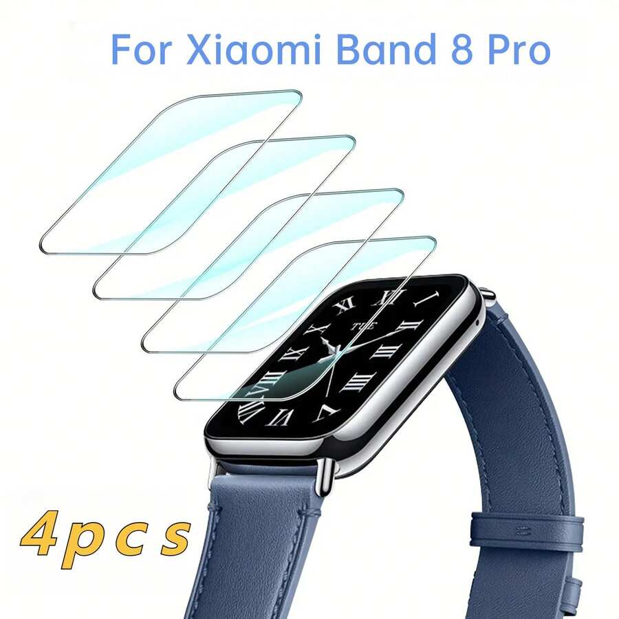 Comfort Fit Tempered Glass Mobile Phone Film 4pcs Transparent Screen Protector Suitable For Xiaomi Mi Band 8 Pro Watch Screen Protector Made Of Tempered Glass Material 9H Hardness Scratch-Resistant Anti-Fingerprint High Definition Bubble-Free Installation Seamless Fit Smooth Touch High-Quality Material Device Protector Spring Gift Anniversary - 4 Pieces, Transparent~ - View 1